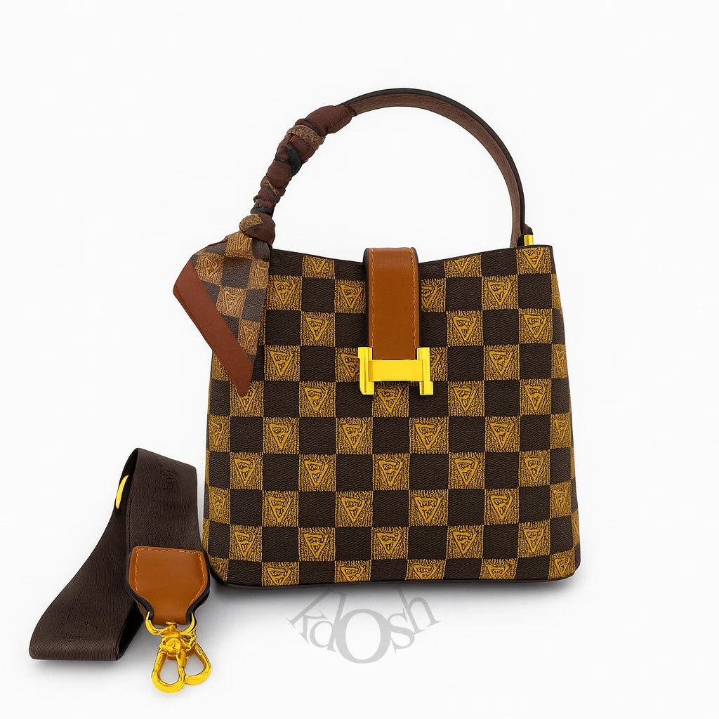 Bolso de Cuero Sintético con Estampado y Pañuelo Chic – Elegancia Versátil