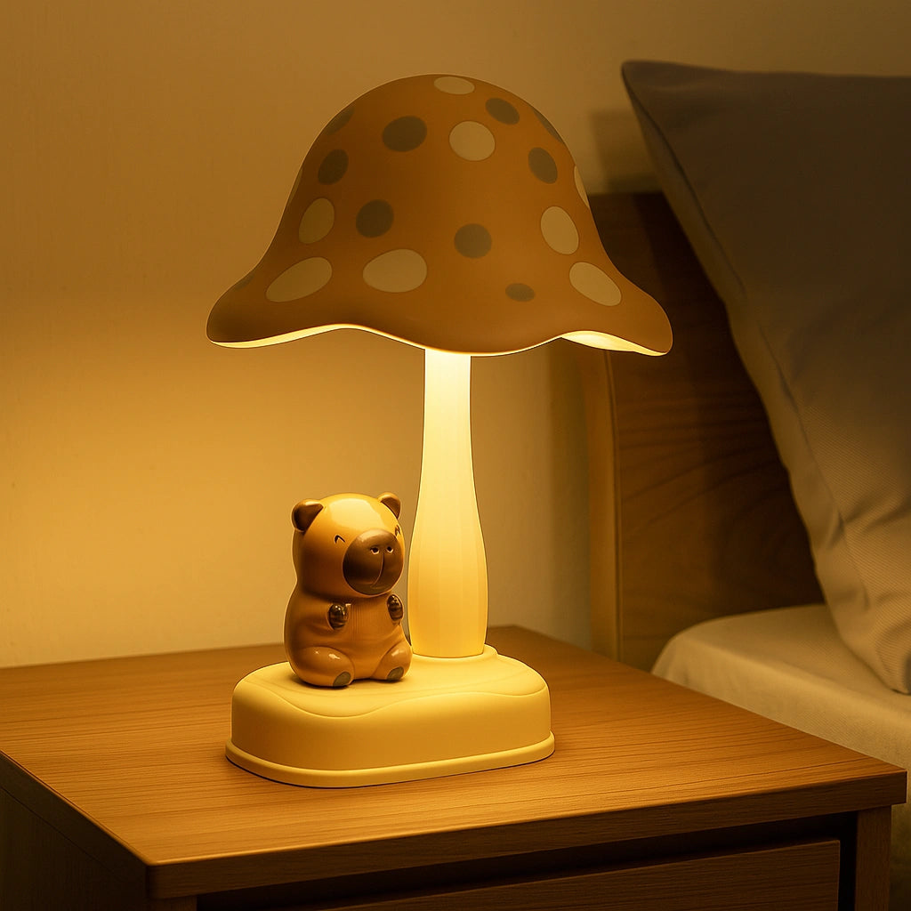 Lámpara de Mesa para Noche – Hongo con Capibara Encantador