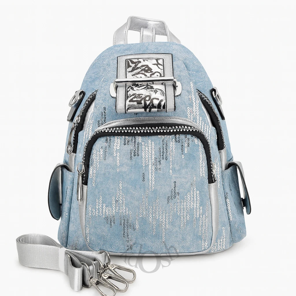 Mochila de Lentejuelas con Detalles Metálicos – Glamour y Estilo Urbano