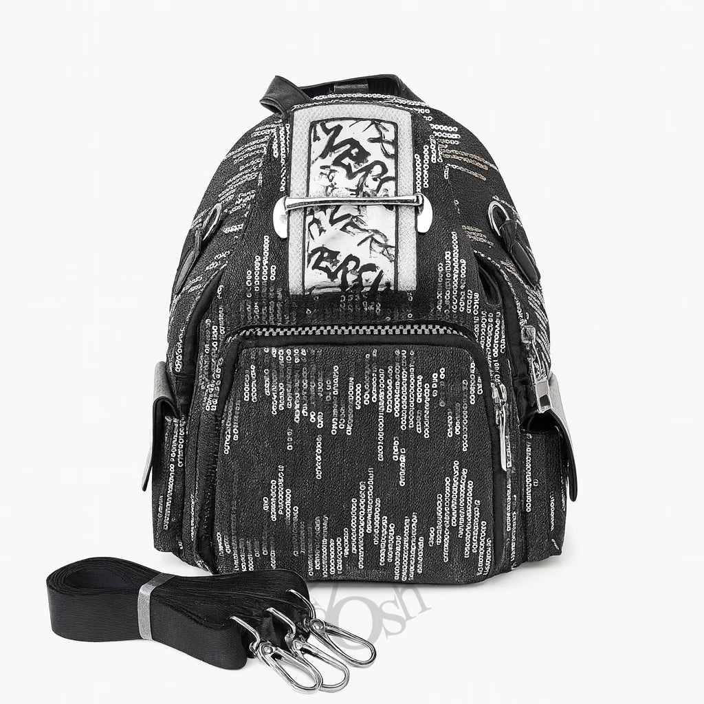 Mochila de Lentejuelas con Detalles Metálicos – Glamour y Estilo Urbano