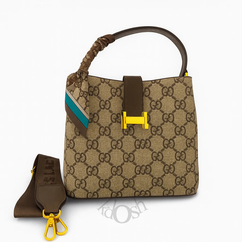 Bolso de Cuero Sintético con Estampado y Pañuelo Chic – Elegancia Versátil
