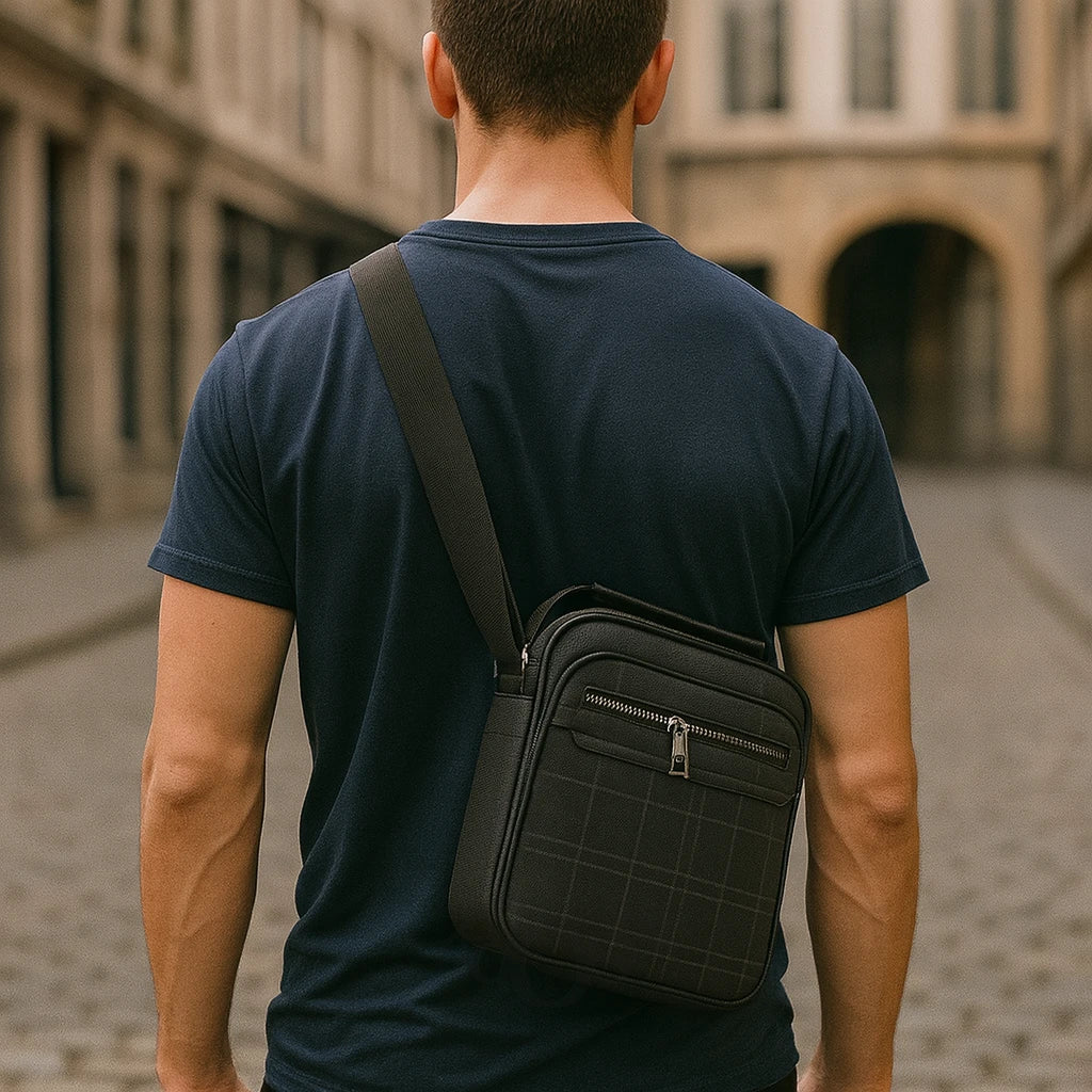 Morral masculino de lujo – patrón de cuadros sofisticado