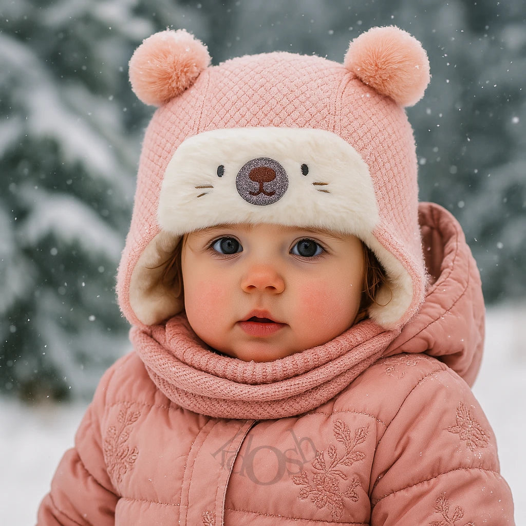 GORRO INFANTIL DE INVIERNO CON CHIPORRO Y POMPONES