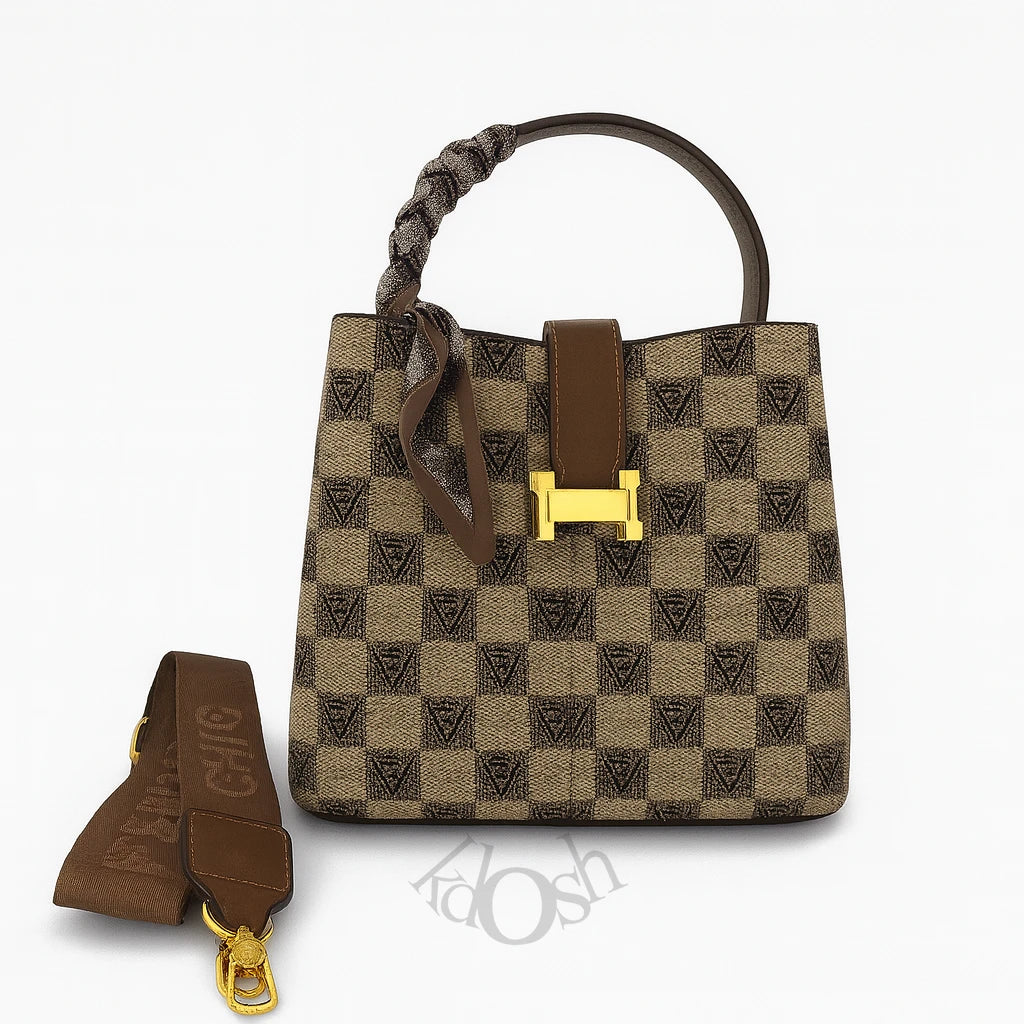 Bolso de Cuero Sintético con Estampado y Pañuelo Chic – Elegancia Versátil
