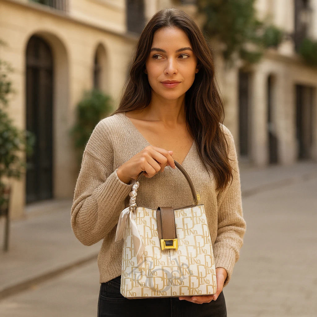 Bolso de Cuero Sintético con Estampado y Pañuelo Chic – Elegancia Versátil