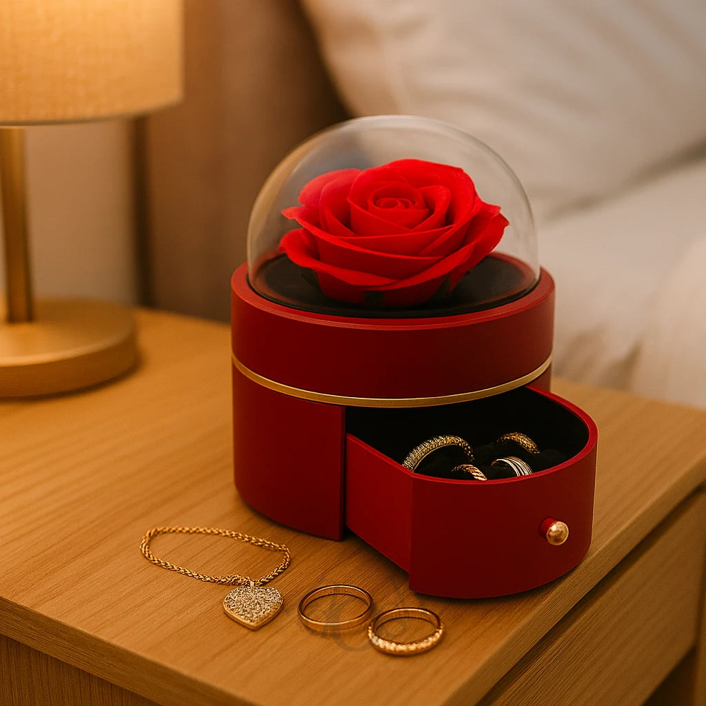 COFRE JOYERO CON ROSA BAJO CUPULA– Elegancia y Detalle Único 🌹