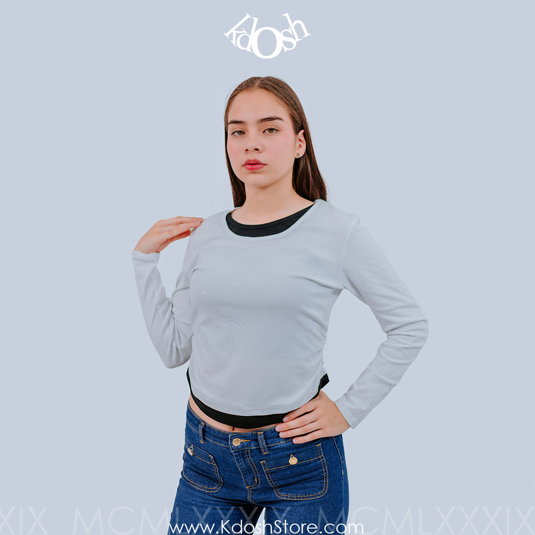Polo Casual Manga Larga con Diseño Bicolor
