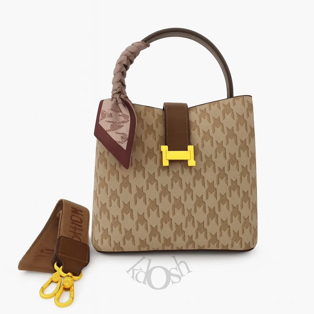 Bolso de Cuero Sintético con Estampado y Pañuelo Chic – Elegancia Versátil