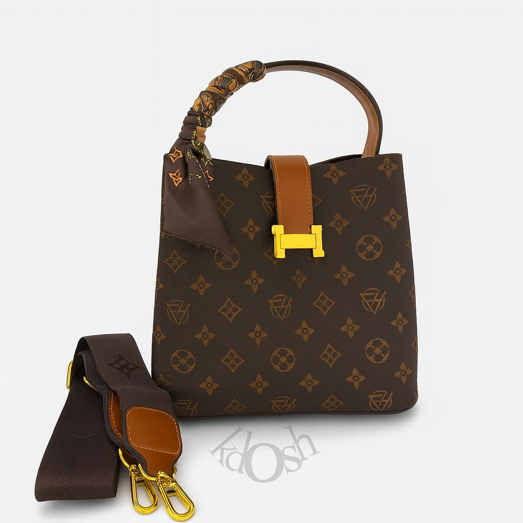 Bolso de Cuero Sintético con Estampado y Pañuelo Chic – Elegancia Versátil