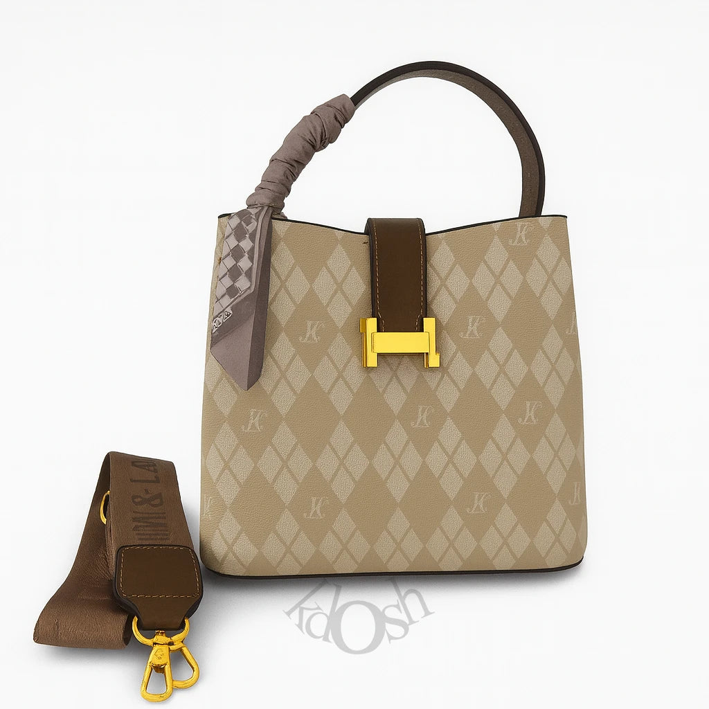 Bolso de Cuero Sintético con Estampado y Pañuelo Chic – Elegancia Versátil