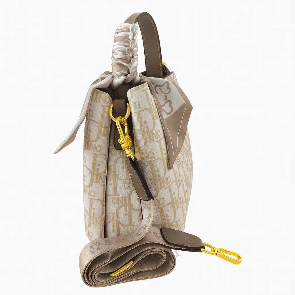 Bolso de Cuero Sintético con Estampado y Pañuelo Chic – Elegancia Versátil