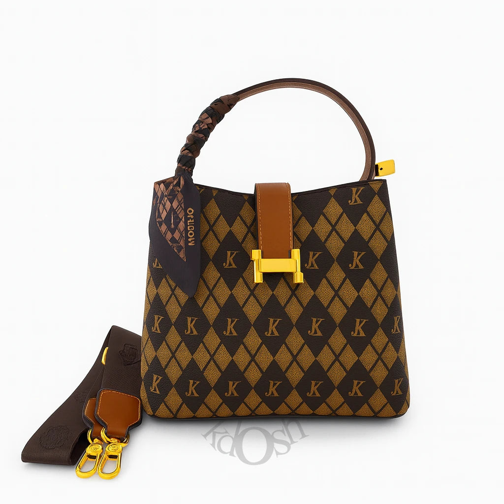 Bolso de Cuero Sintético con Estampado y Pañuelo Chic – Elegancia Versátil