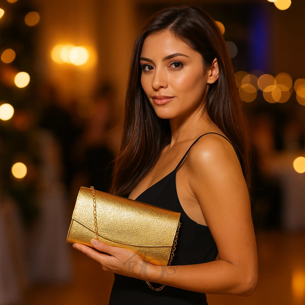 Vanite de Lujo Femenina – Cartera Brillante con Textura Craquelada