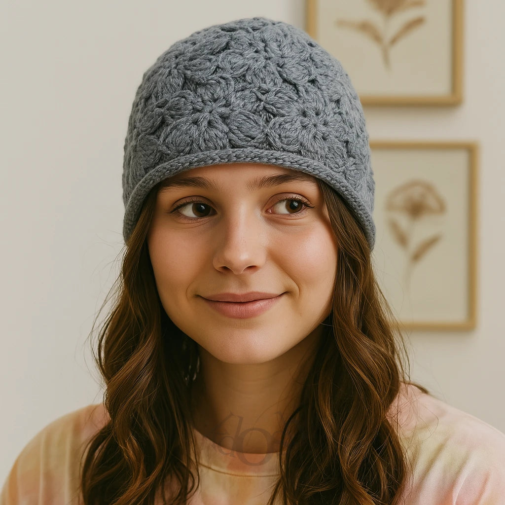 Gorro de Punto con Flores en Relieve – Estilo Artesanal y Femenino