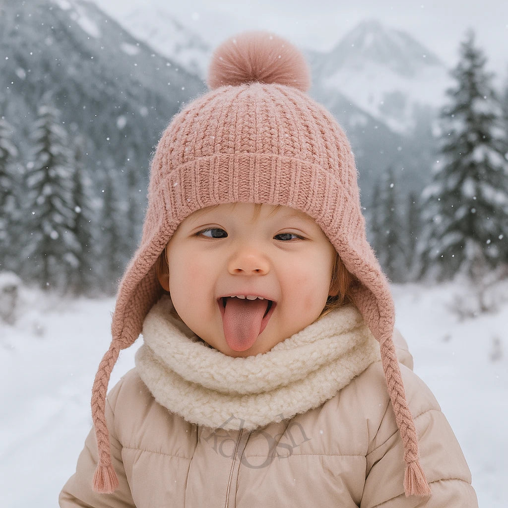 🧣 Gorro Tejido Infantil con Orejeras y Pompón 🎀