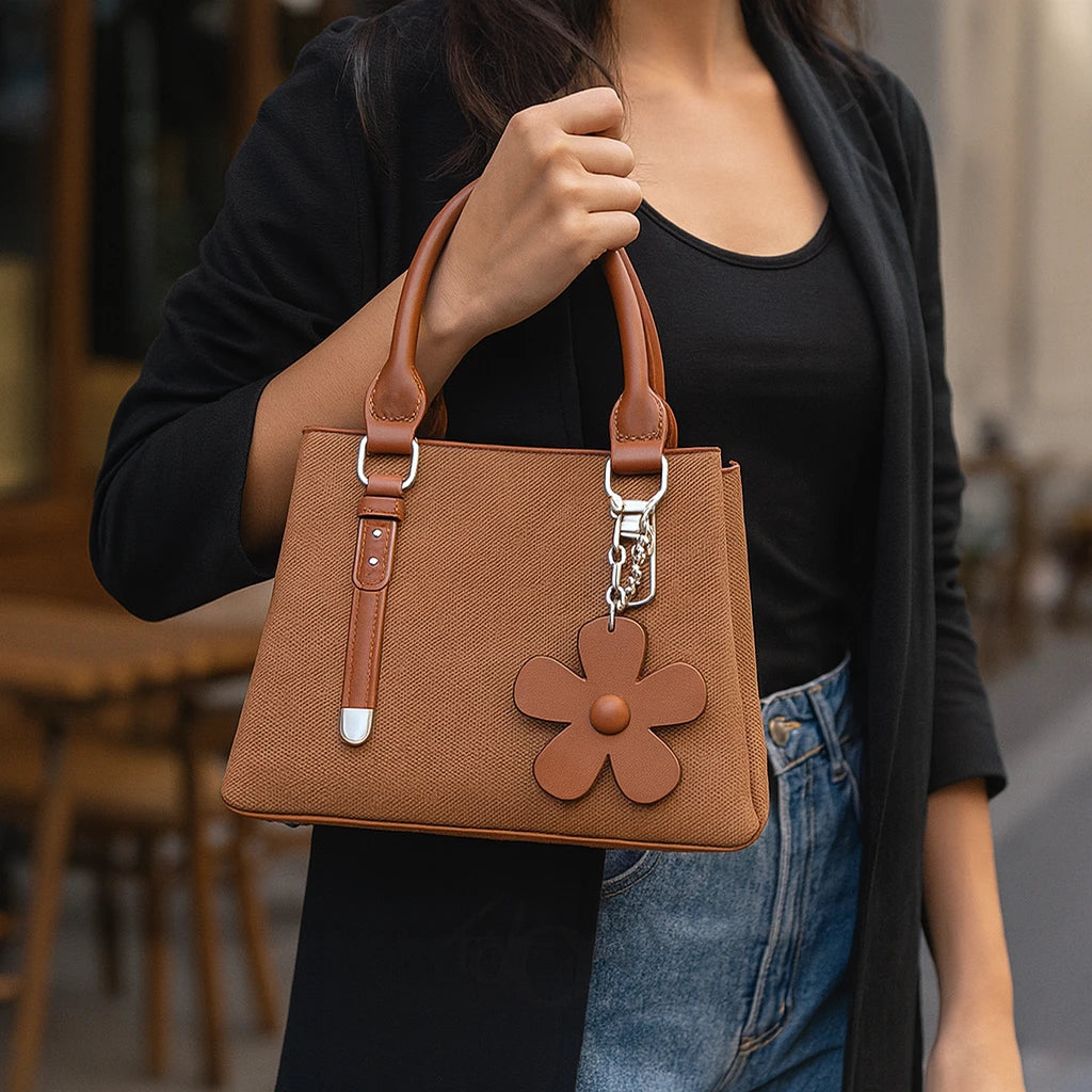 Cartera Texturizada con Llavero Floral – Chic y Versátil