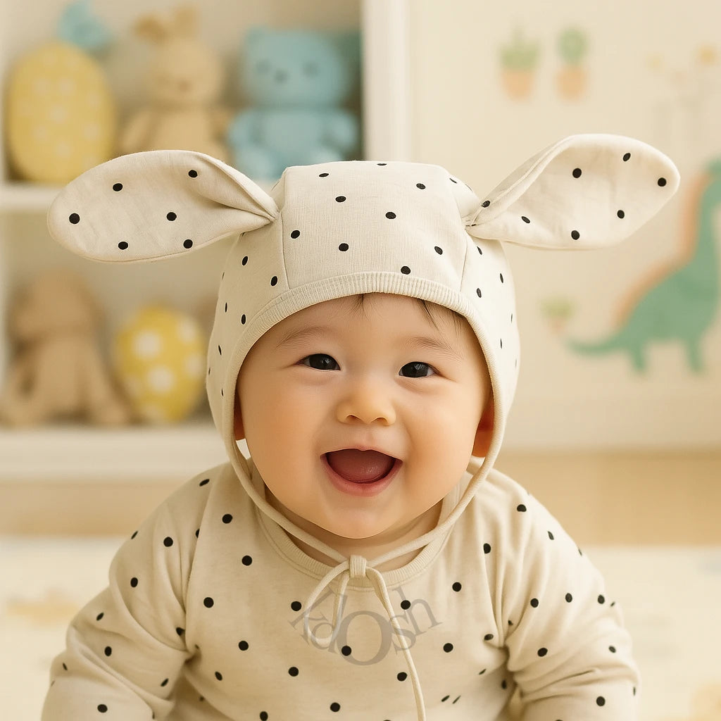 GORRO DE BEBÉ CON OREJITAS Y ESTAMPADO DE PUNTOS