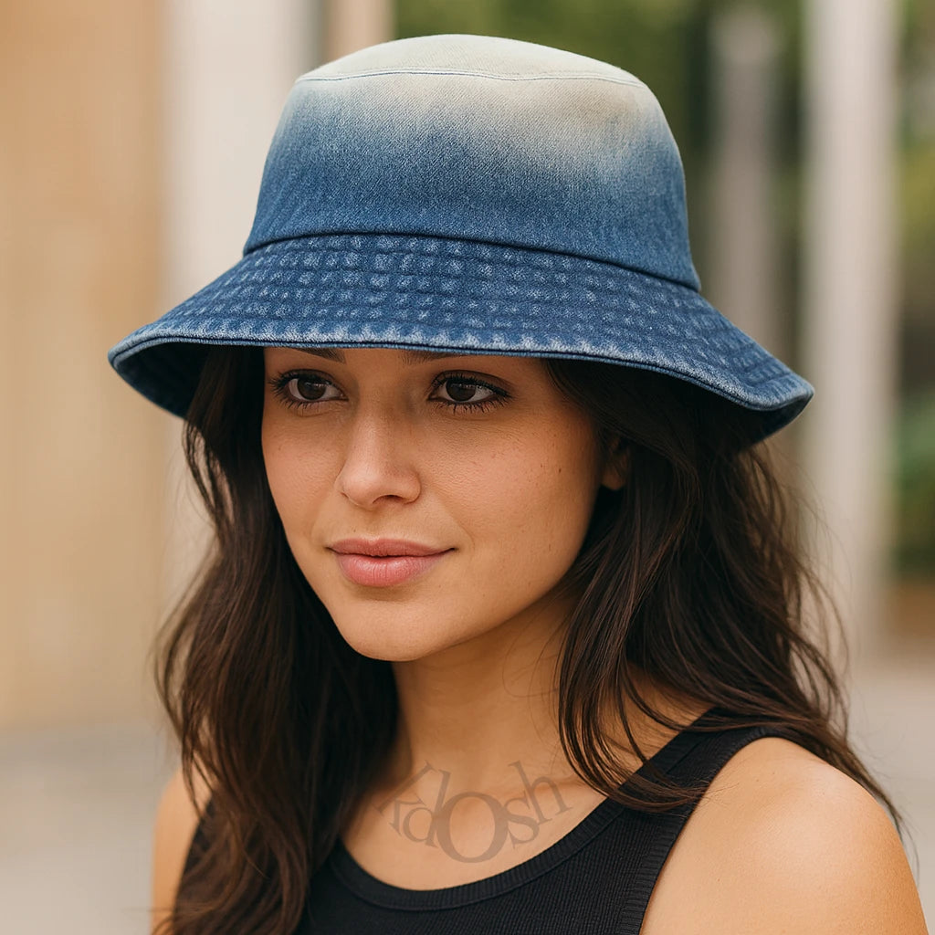 Sombrero Bucket Denim Bicolor Unisex – Estilo Urbano con Efecto Degradado