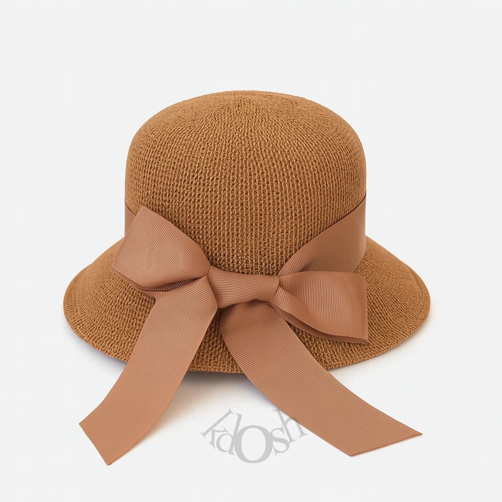 Sombrero Tejido Elegante para Dama con Lazo Posterior