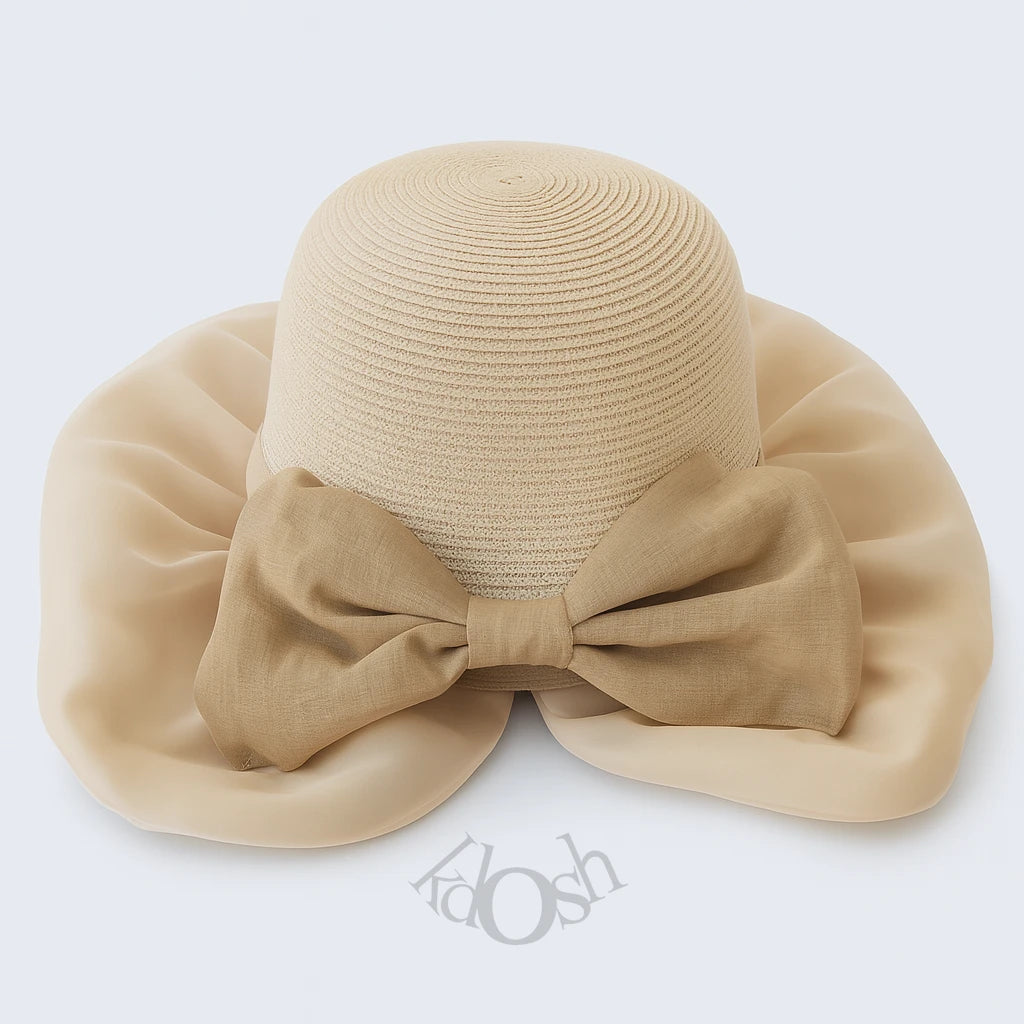 Sombrero Tejido con Gran Lazo Posterior – Estilo Romántico y Elegante