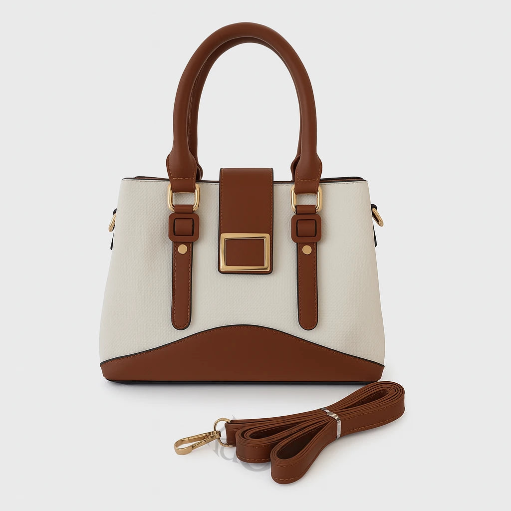 Cartera Bicolor de Mujer con Hebilla Decorativa – Elegancia y Estilo
