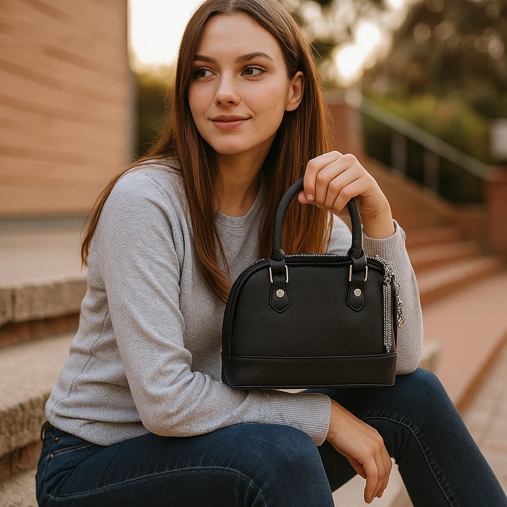 Cartera de Mano con Adorno Metálico – Estilo Minimalista y Sofisticado