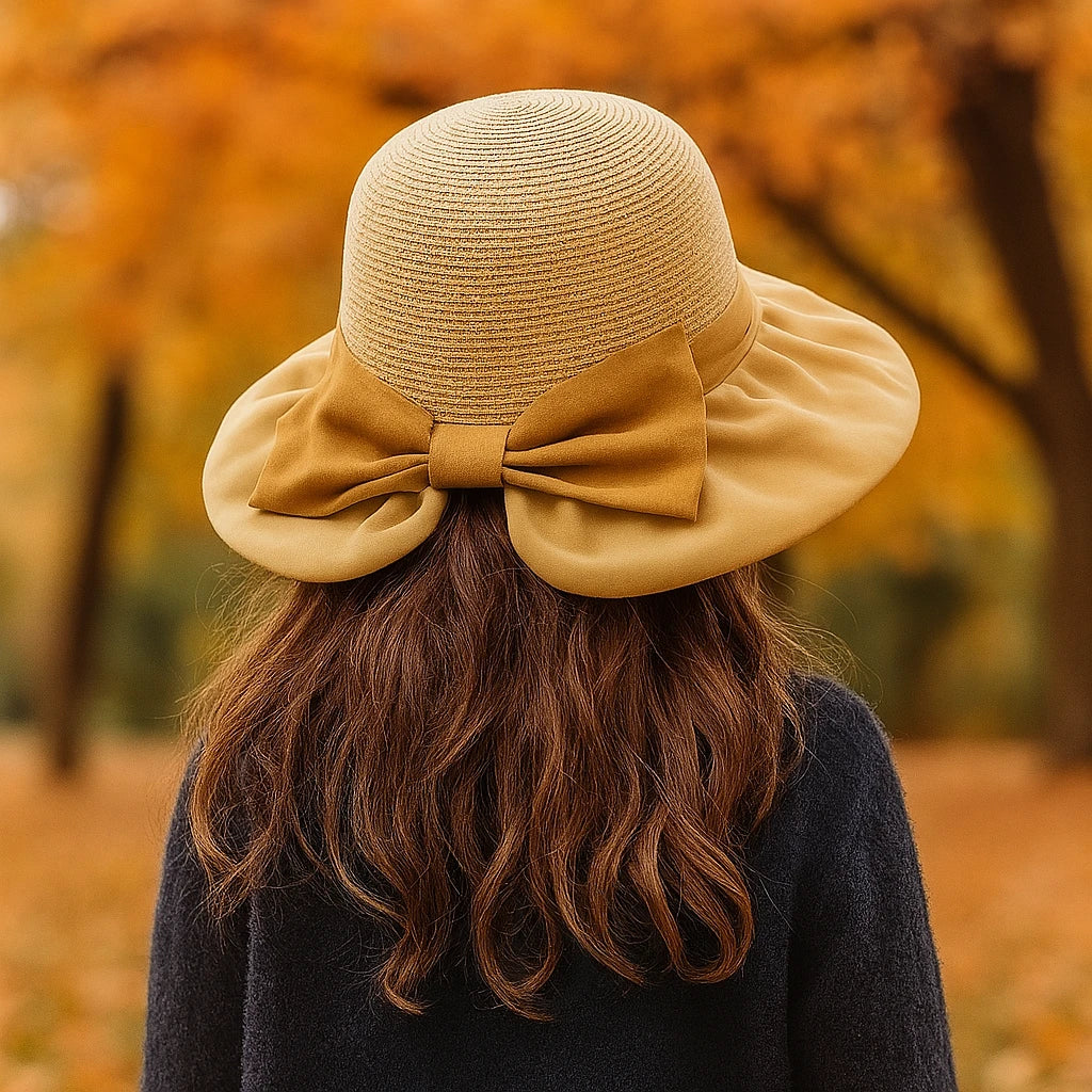 Sombrero Tejido con Gran Lazo Posterior – Estilo Romántico y Elegante