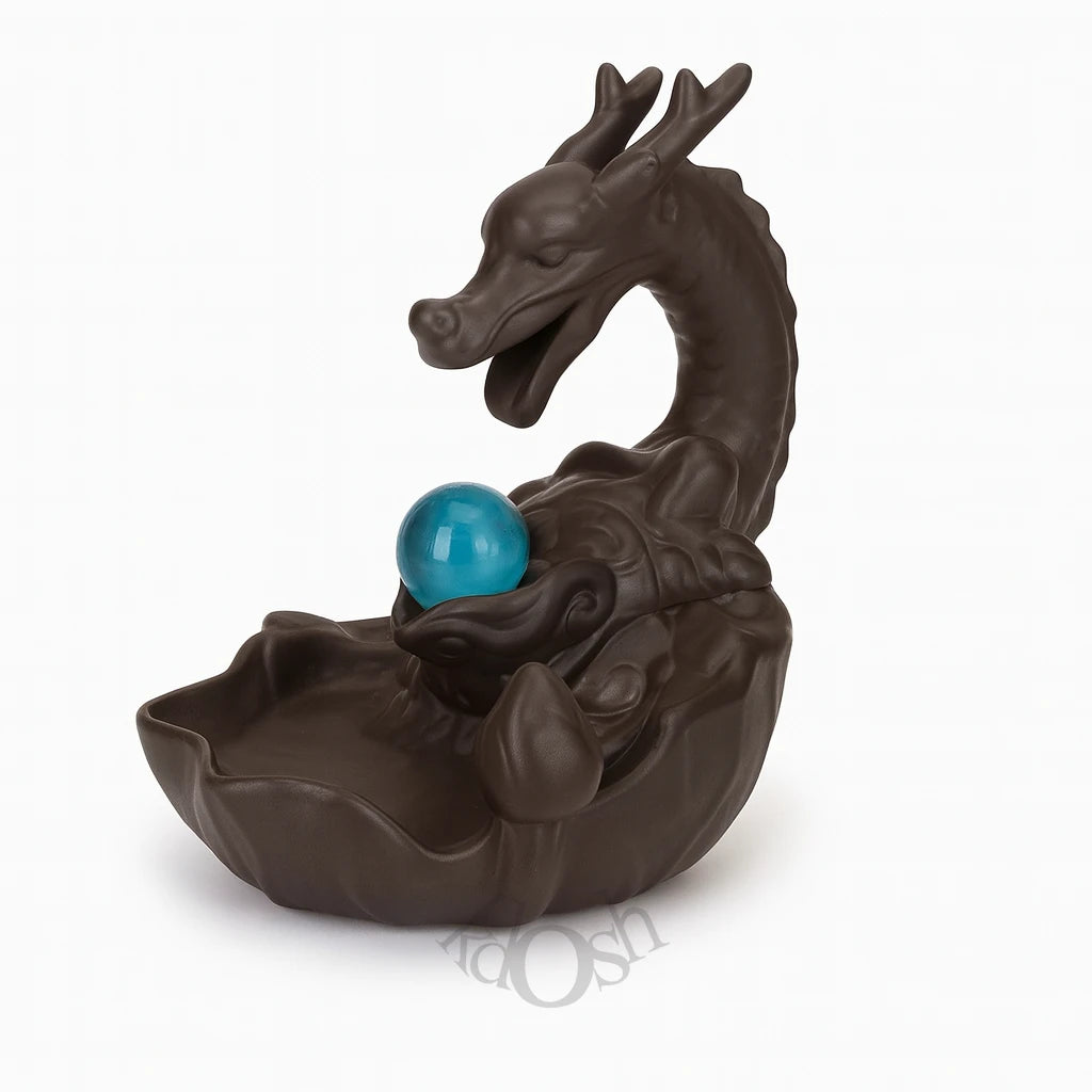 Porta Incienso Dragón con Esfera Azul – Cascada de Humo Mística 🐉
