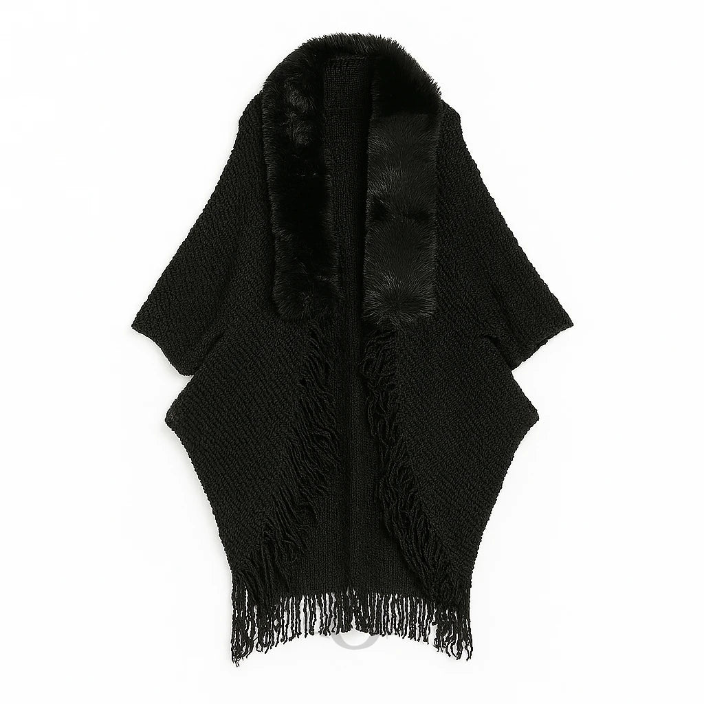 Poncho Suave con Flecos y Corte Abierto – Estilo Chic y Abrigo