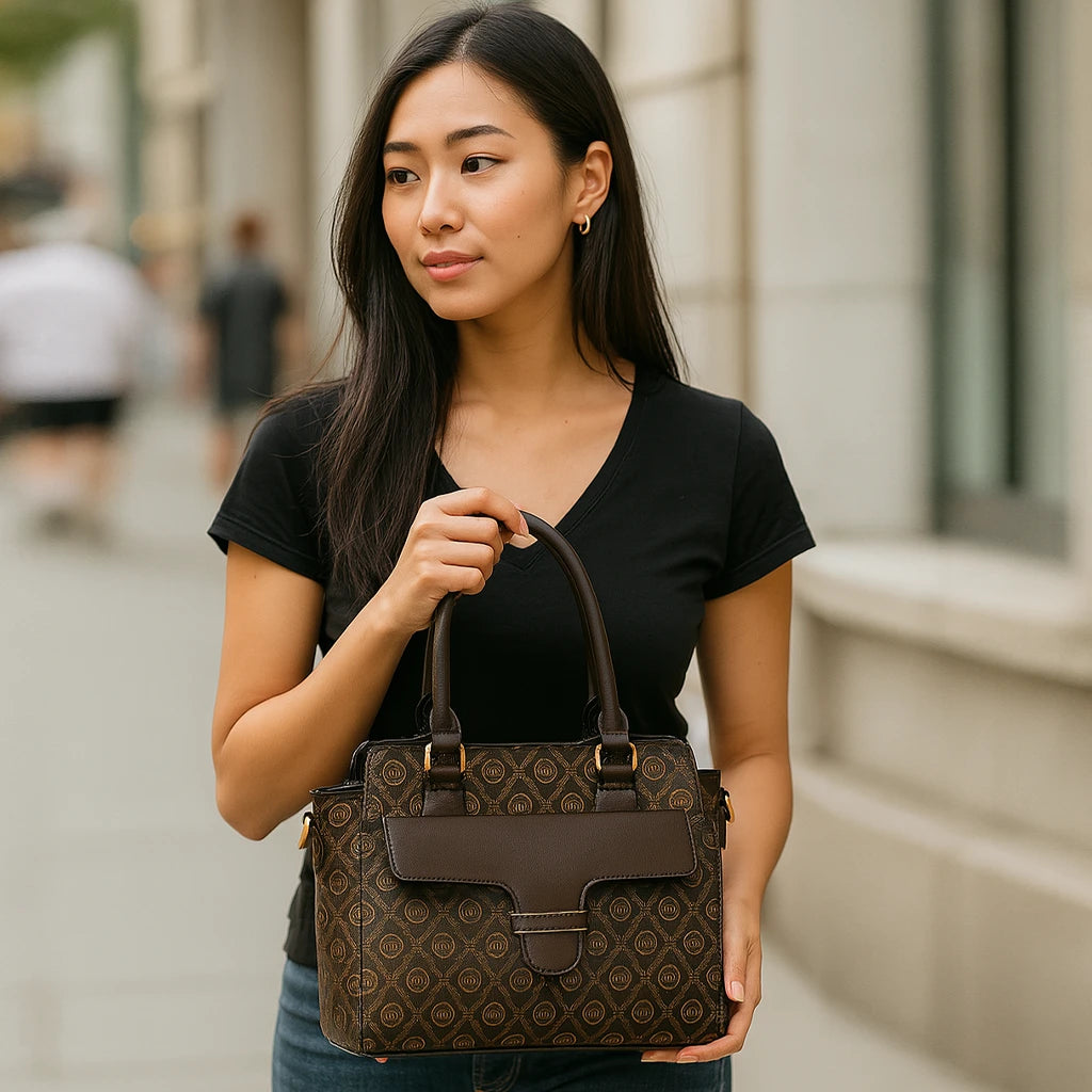 Cartera Estampada con Solapa Frontal – Elegancia Clásica