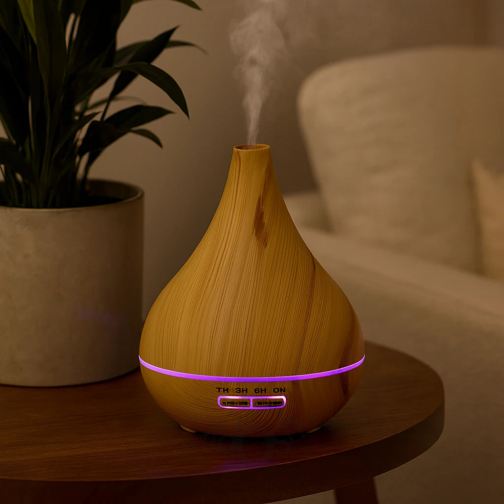 Humidificador con Temporizador y Luces LED Multicolor – Diseño Efecto Madera