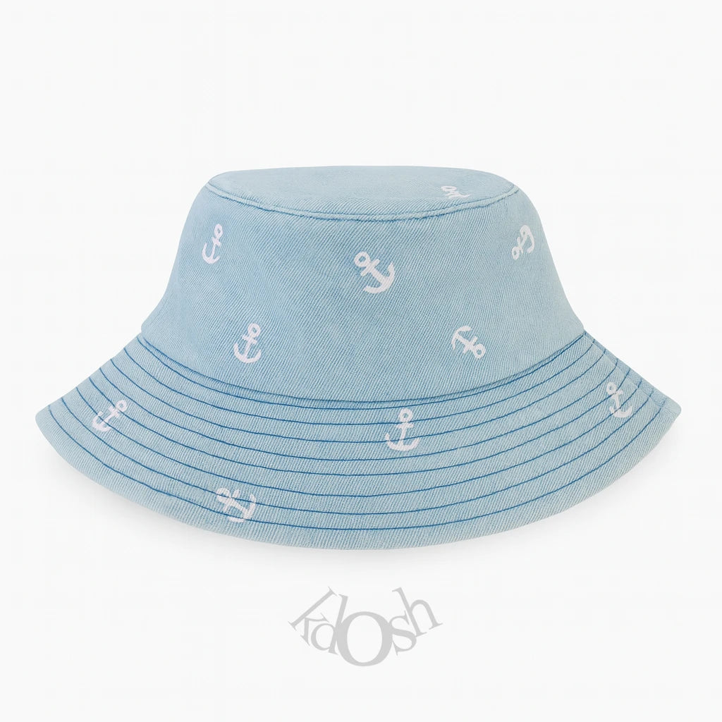 Sombrero Bucket Denim con Bordado Náutico – Estilo Fresco