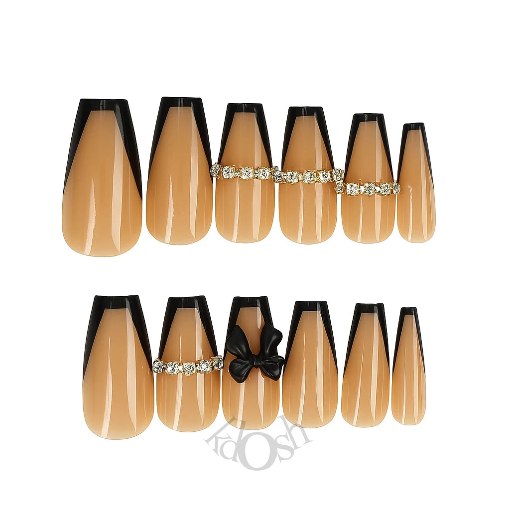 Uñas Postizas de Gel a Presión con Brillo y Diamantes – Set de 12 Piezas