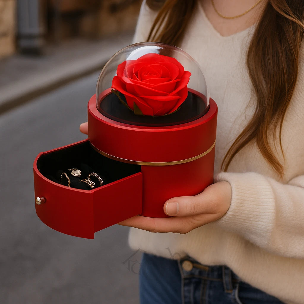 COFRE JOYERO CON ROSA BAJO CUPULA– Elegancia y Detalle Único 🌹