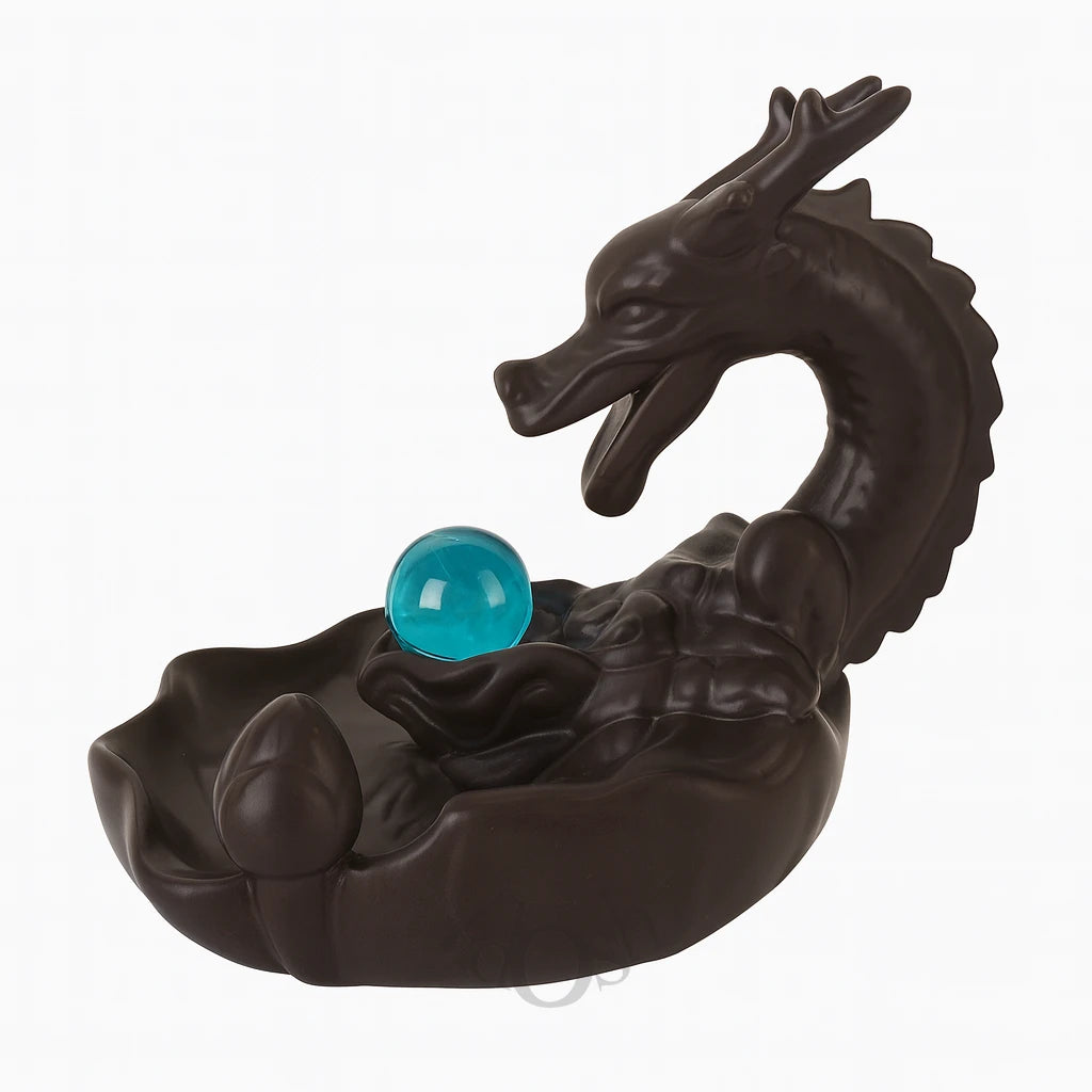 Porta Incienso Dragón con Esfera Azul – Cascada de Humo Mística 🐉