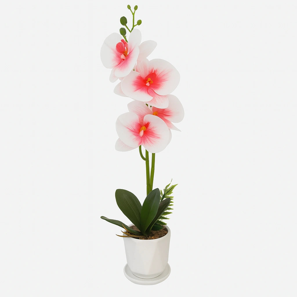 Orquídea Decorativa Artificial con Maceta Blanca y Grava Natural