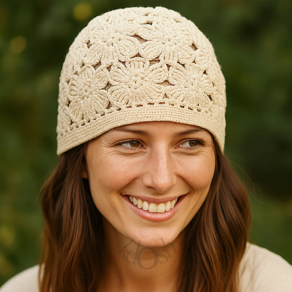 GORRO DE PUNTO PARA DAMA CON DISEÑO FLORAL
