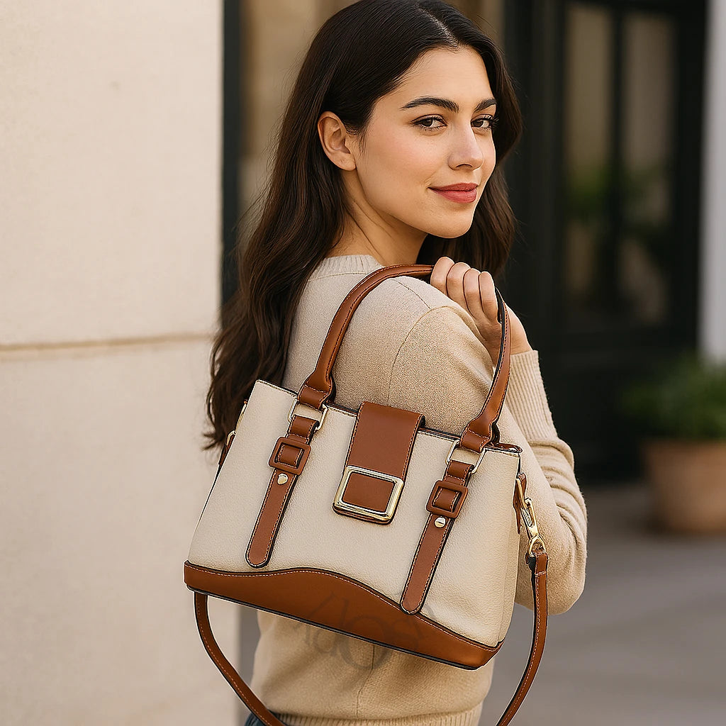 Cartera Bicolor de Mujer con Hebilla Decorativa – Elegancia y Estilo