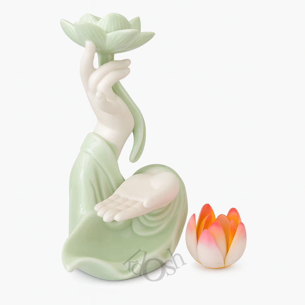 Porta Incienso Zen con Flor de Loto – Cerámica Artística con Cascada de Humo