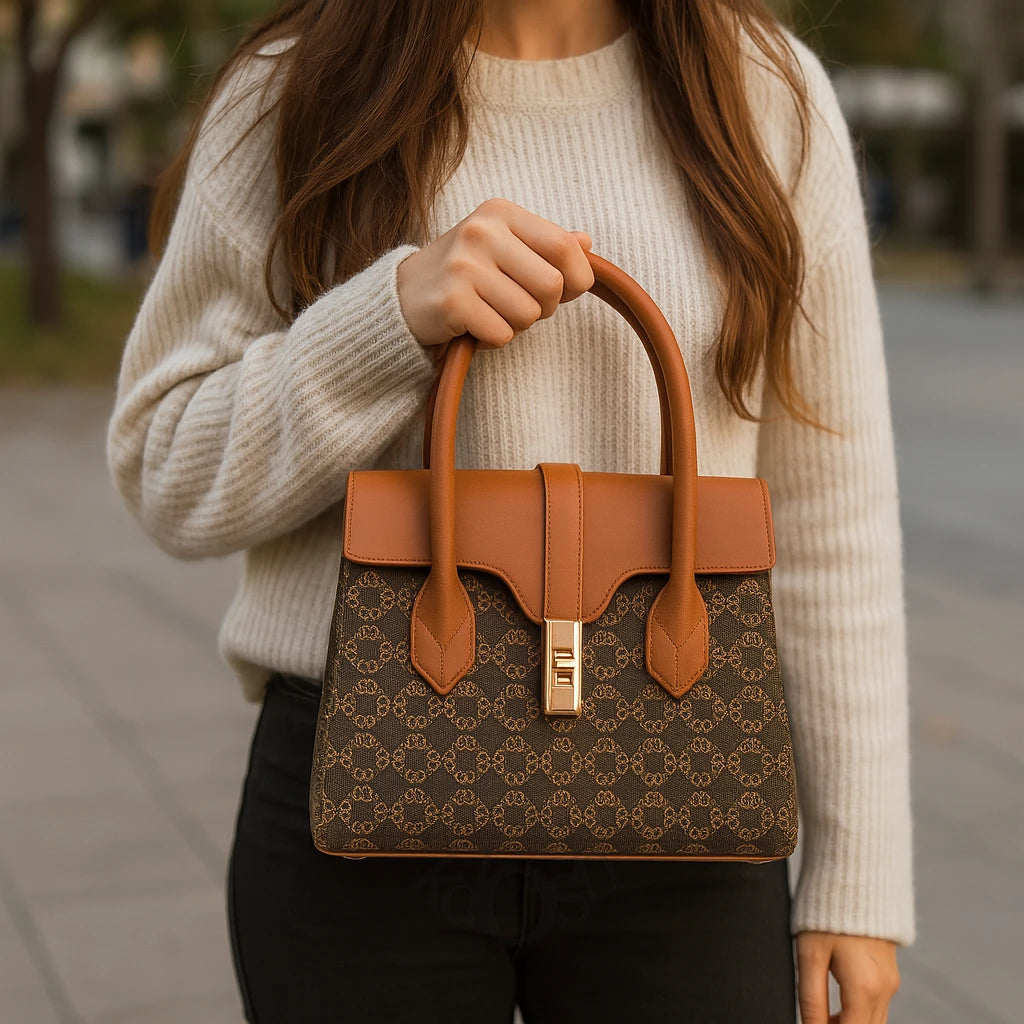 Cartera con Estampado y Broche – Estilo Clásico y Versátil