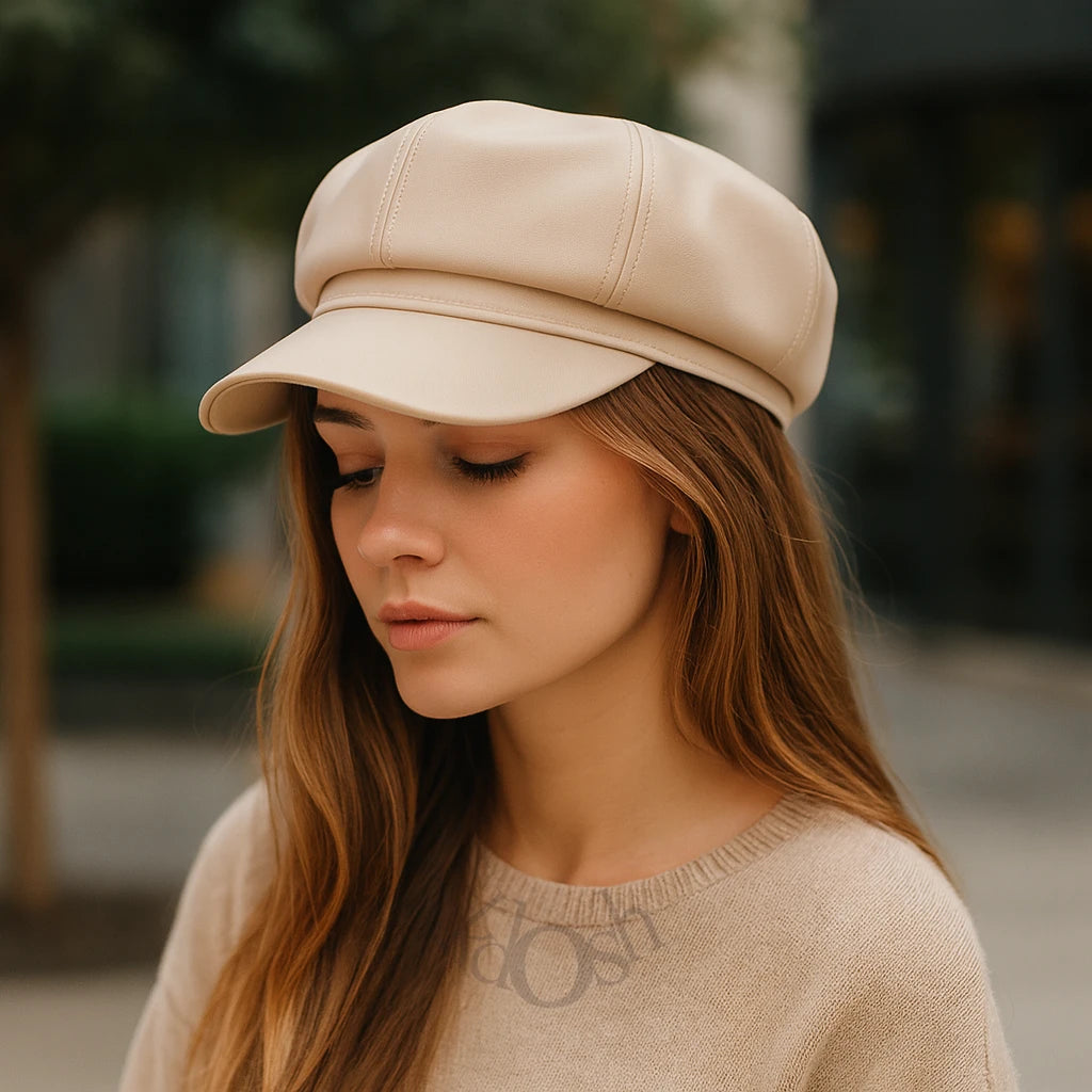 Boina en cuerina unisex con estilo urbano