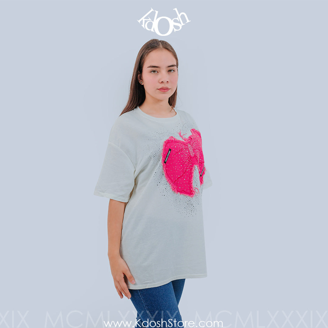 Polo Oversize "Pink Bow Sparkle" - Estilo Urbano con Toque Glam