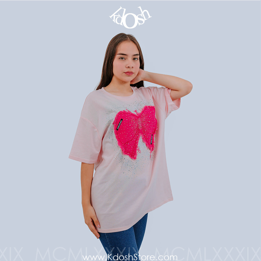 Polo Oversize "Pink Bow Sparkle" - Estilo Urbano con Toque Glam