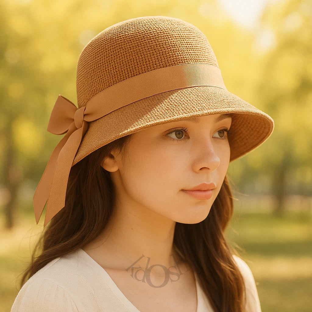 Sombrero Tejido Elegante para Dama con Lazo Posterior