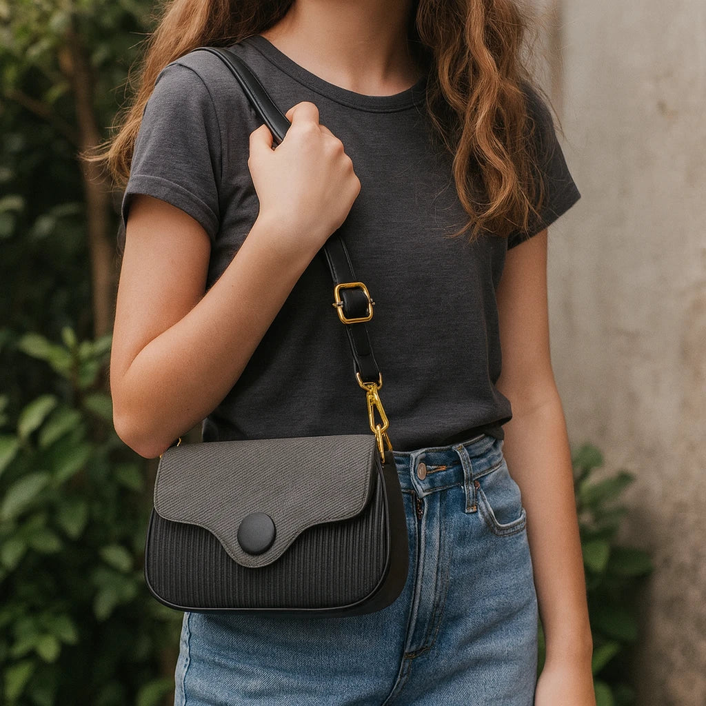 Cartera Bicolor con Combinación de Texturas – Diseño Chic y Versátil
