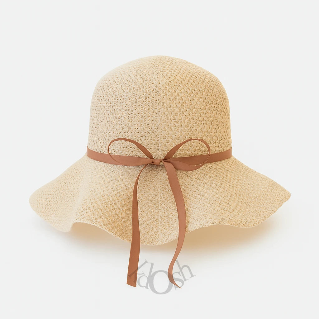 Sombrero Tejido de Ala Ancha con Lazo – Elegancia Natural para Días Soleados