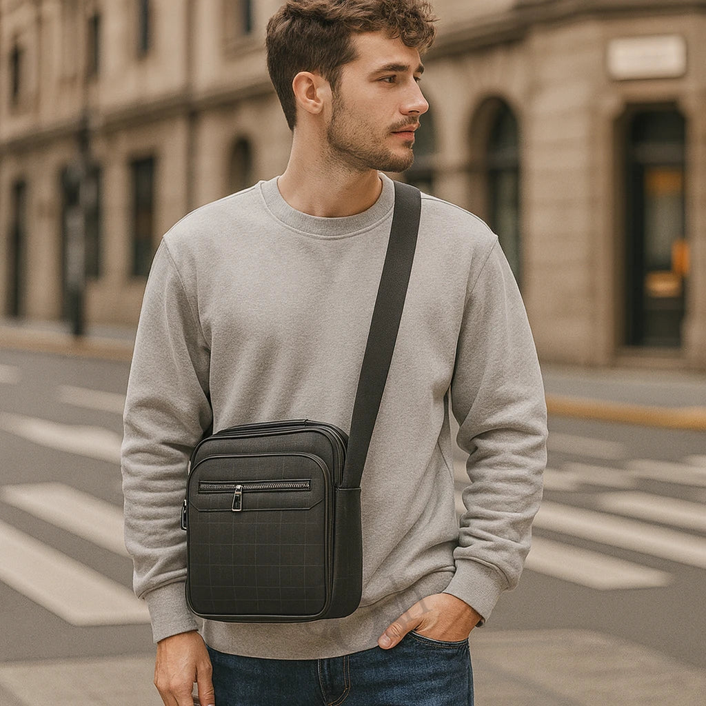 Morral masculino de lujo – patrón de cuadros sofisticado