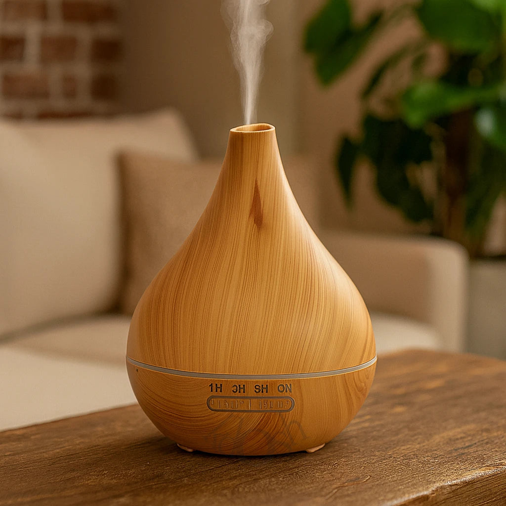 Humidificador con Temporizador y Luces LED Multicolor – Diseño Efecto Madera