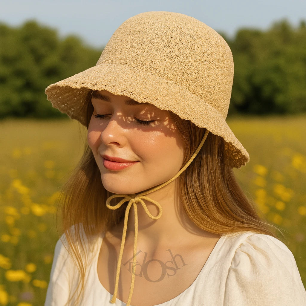 Sombrero de Sol Estilo Boho con Lazo Ajustable – Protección y Encanto
