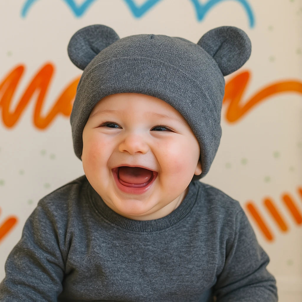 Gorro de Bebé con Orejitas y Pompones